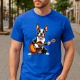 Boston Terrier Playing Guitar Boston Terrier Men's Casual T-Shirt Royal Blue