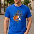 Boston Terrier Pumpkin Jack O Lantern Halloween Men's Casual T-Shirt Royal Blue