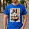 Boston Terrier Ramen Noodles Japanese Art Retro Ocean Waves Men's Casual T-Shirt Royal Blue