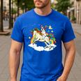 Boston Terrier Riding Unicorn Boys Girls Kids Rainbow Men's Casual T-Shirt Royal Blue