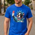 Boston Terrier Selfie Statue Of Liberty 4th Of July American Men's Casual T-Shirt Royal Blue