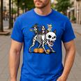 Boston Terrier Skeleton Mummy Witch Halloween Men's Casual T-Shirt Royal Blue