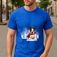 Boston Terrier In The Snow Merry Christmas Winter Men's Casual T-Shirt Royal Blue
