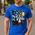 Boston Terrier Starry Night Van Gogh Art Men's Casual T-Shirt Royal Blue