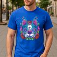 Boston Terrier Sugar Skull Dog Day Of The Dead Men's Casual T-Shirt Royal Blue