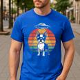 Boston Terrier UFO Alien Boston Terrier Dog Mom Dad Men's Casual T-Shirt Royal Blue