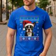Boston Terrier Ugly Christmas Sweater Xmas For Adults Kids Men's Casual T-Shirt Royal Blue