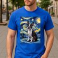 Boston Terrier Van Gogh Starry Night Men's Casual T-Shirt Royal Blue
