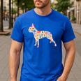 Boston Terrier Watercolor Flowers Men's Casual T-Shirt Royal Blue