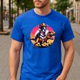 Boston Terrier Wearing A Cowboy Hat On T-Rex Men's Casual T-Shirt Royal Blue