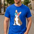 Brindle Boston Terrier Dog Patriotic Shirt USA Flag Men's Casual T-Shirt Royal Blue