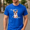 Brown Boston Terrier With Flowers And Feathers Men's Casual T-Shirt Royal Blue