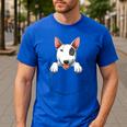Bull Terrier Pocket Bull Terrier Peeking Out Pocket Men's Casual T-Shirt Royal Blue