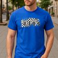 Bulldogs School Spirit Bulldog Pride Checkered Teacher Men&#x27;s Casual T-Shirt Royal Blue