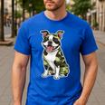 Camo Boston Terrier Pet Owner Camouflage Dog Lover Men's Casual T-Shirt Royal Blue