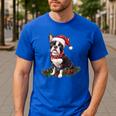 Cute Boston Terrier Dog Christmas Merry X-Mas Graphic Men's Casual T-Shirt Royal Blue