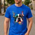 Cute Boston Terrier Puppy Dog Art Lover Unique Painting For Men Women Kids Men's Casual T-Shirt Royal Blue