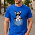 Cute Pocket Boston Terrier Lover Dog Mom Men's Casual T-Shirt Royal Blue