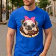 Cute Pug Shirt Donut Girls Dog Men's Casual T-Shirt Royal Blue
