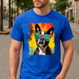 Dog Boston Terrier Hawaiian Men's Casual T-Shirt Royal Blue