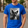 Dog Mom Dad Alien Selfie Boston Terrier UFO For Men Women Men's Casual T-Shirt Royal Blue