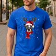 Family Matching Reindeer Xmas Boston Terrier Christmas Men's Casual T-Shirt Royal Blue