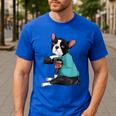 Father's Day Gift Dog Dad Boston Terrier i Love Dad Tattoo Men's Casual T-Shirt Royal Blue