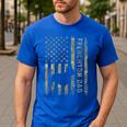 Frenchton Dad French Bulldog Boston Terrier Camo USA Flag Men's Casual T-Shirt Royal Blue