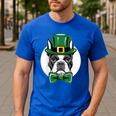 Green Boston Terrier Shamrock St Patricks Day Boston Terrier Men's Casual T-Shirt Royal Blue