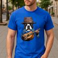 Guitar Shirt Boston Terrier Dog Playing Acoustic Guitar Men's Casual T-Shirt Royal Blue