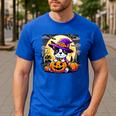 Halloween Boston Terrier Dog Breed With Jack O' Lantern Art Men's Casual T-Shirt Royal Blue