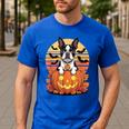Halloween Retro Boston Terrier Men's Casual T-Shirt Royal Blue