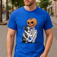 Halloween Skeleton Boston Terrier Men's Casual T-Shirt Royal Blue