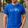Heartbeat Dog Paw Men's Casual T-Shirt Royal Blue
