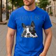 Love Is Boston Terrier Bostie Men's Casual T-Shirt Royal Blue