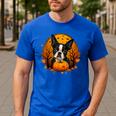 Pumpkin Boston Terrier Costume On Boston Terrier Halloween Men's Casual T-Shirt Royal Blue