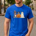 Spooky Ghost Boston Terrier Pumpkin Halloween Dog Lover Men's Casual T-Shirt Royal Blue