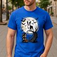 Spooky Halloween Moon Boston Terrier Boston Bull Bostie Men's Casual T-Shirt Royal Blue