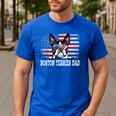 Vintage Boston Terrier Dad American Flag Father's Day Men's Casual T-Shirt Royal Blue