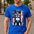 Vintage Boston Terrier Dog American US USA Flag Pets Dogs Men's Casual T-Shirt Royal Blue