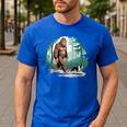 Whimsical Forest Adventures Sasquatch Bigfoot Walking Boston Terrier Dog Lovers Men's Casual T-Shirt Royal Blue