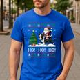 Xmas Tree Lighting Santa Riding Boston Terrier Christmas Men's Casual T-Shirt Royal Blue