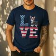 4th Of July Decor Patriotic LOVE Boston Terrier USA Flag Men's Casual T-Shirt Navy