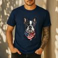 Boston Terrier American Flag Men's Casual T-Shirt Navy