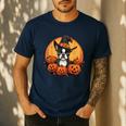 Boston Terrier Bostie Dog Breed Pet Halloween Pumpkins Men's Casual T-Shirt Navy