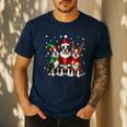 Boston Terrier Christmas Dogs Santa Reindeer Elf Men's Casual T-Shirt Navy