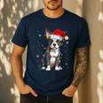 Boston Terrier Christmas Santa Hat Tree Lights Pajama Men's Casual T-Shirt Navy