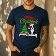 Boston Terrier Christmas Tree Lights Xmas Dog Lover Men's Casual T-Shirt Navy