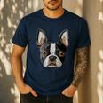 Boston Terrier Cute Puppy Face Dog Lover Pet Owner Men's Casual T-Shirt Navy