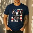 Boston Terrier Dog American Flag 4th Of July Patriotic Puppy Men's Casual T-Shirt Navy